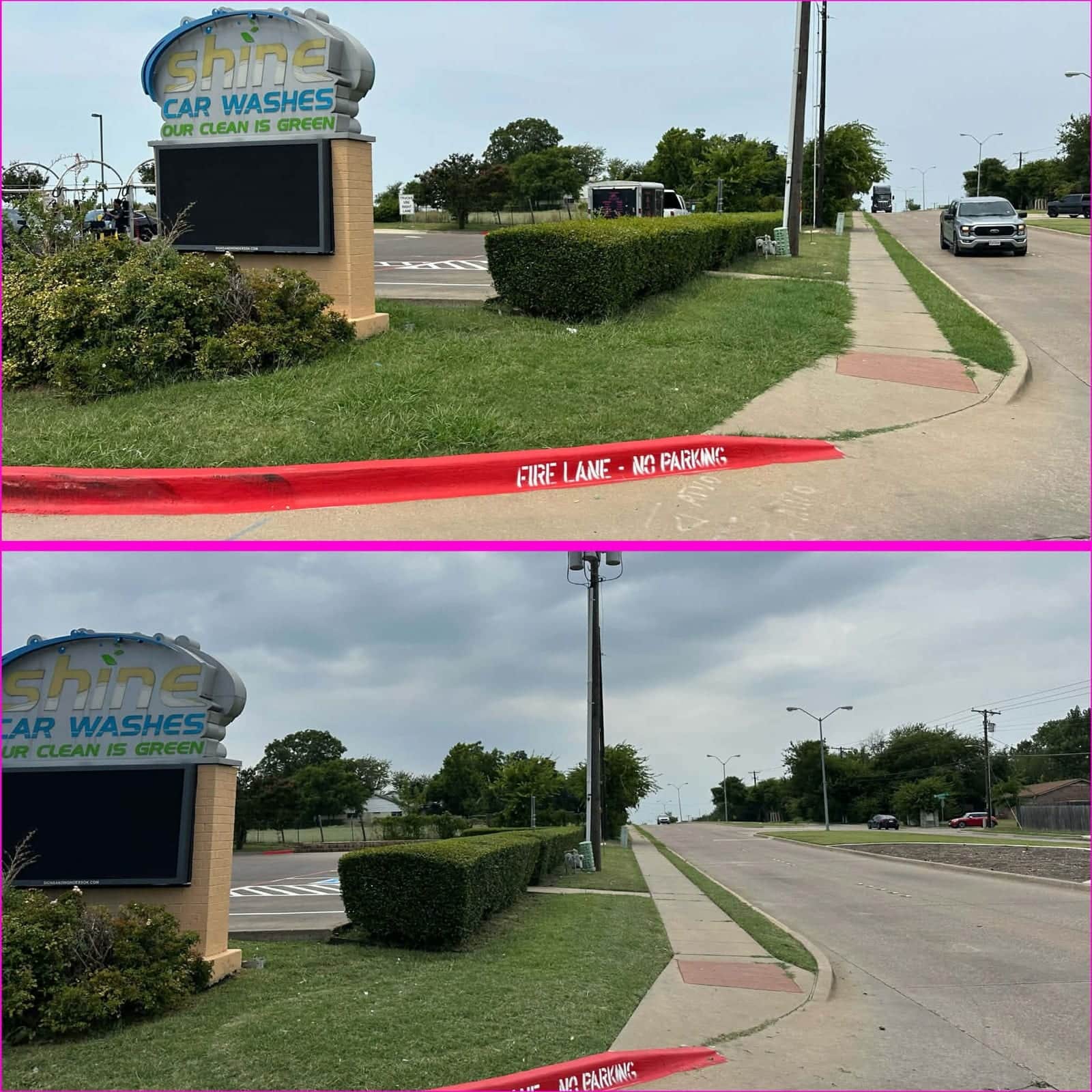 Commercial hedge trim, before and after